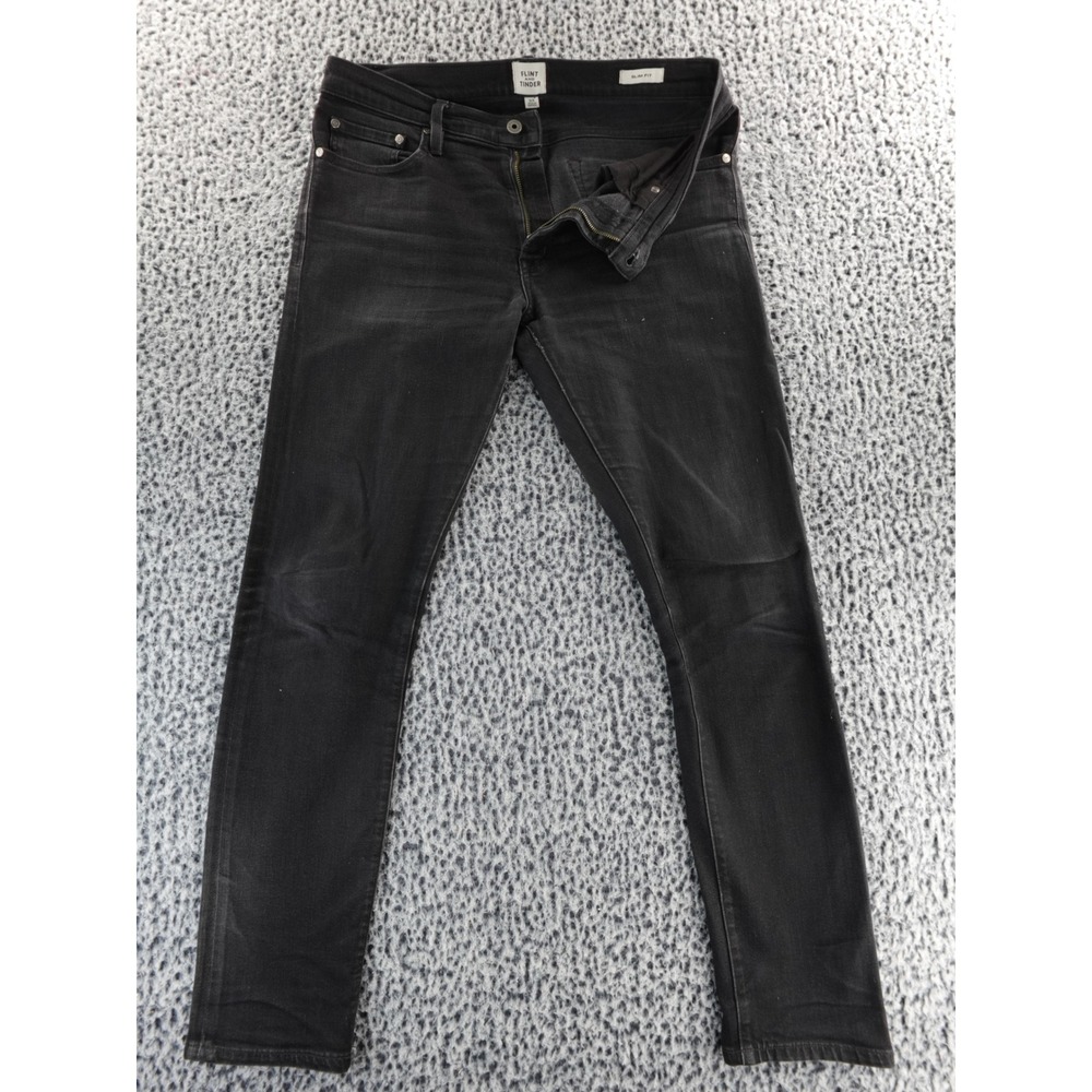 Flint and Tinder Slim Fit Black Washed Denim Jeans Mens 33x32